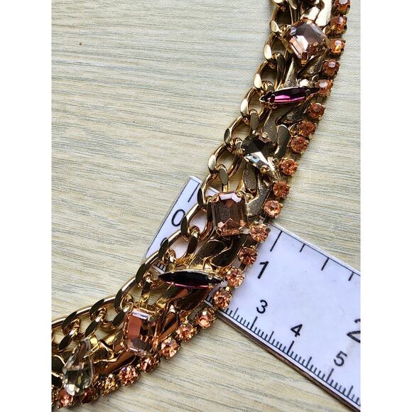 NECKLACE-CHOKER-COLLAR-BANANA REPUBLIC-Gold-Multi Rhinestones-Bling-Classic - Picture 16 of 16